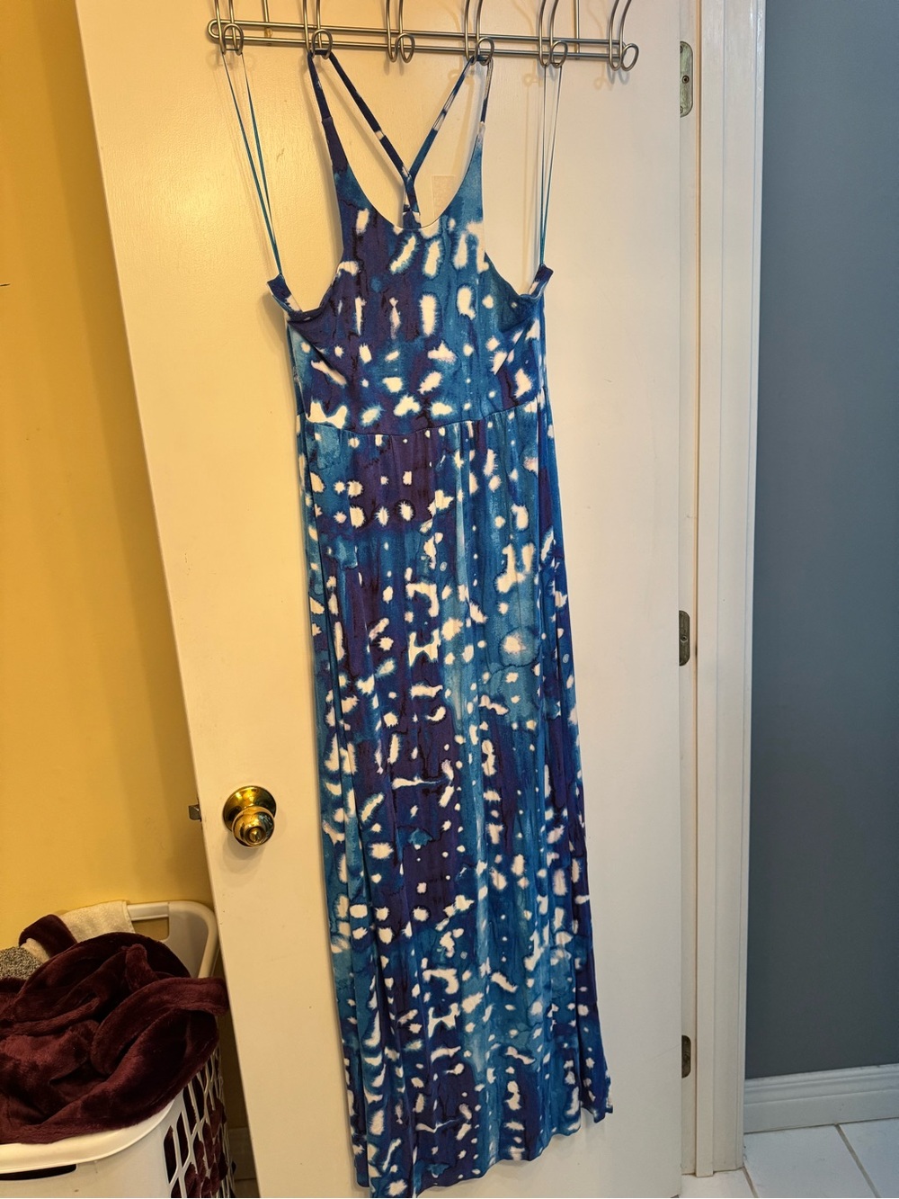 Blue Tie-Dye Maxi Dress with Crisscross Straps